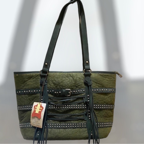 Trinity Ranch Fringed Green Maxi Tote Bag Coastal Cowgirl Cabincore #Max… - Picture 1 of 14
